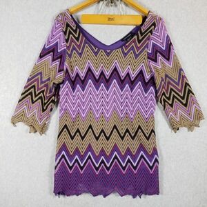 Ashley Stewart Women's‎ 18/20 Purple Chevron Zig Zag Knit 3/4 Sleeve Blouse Top